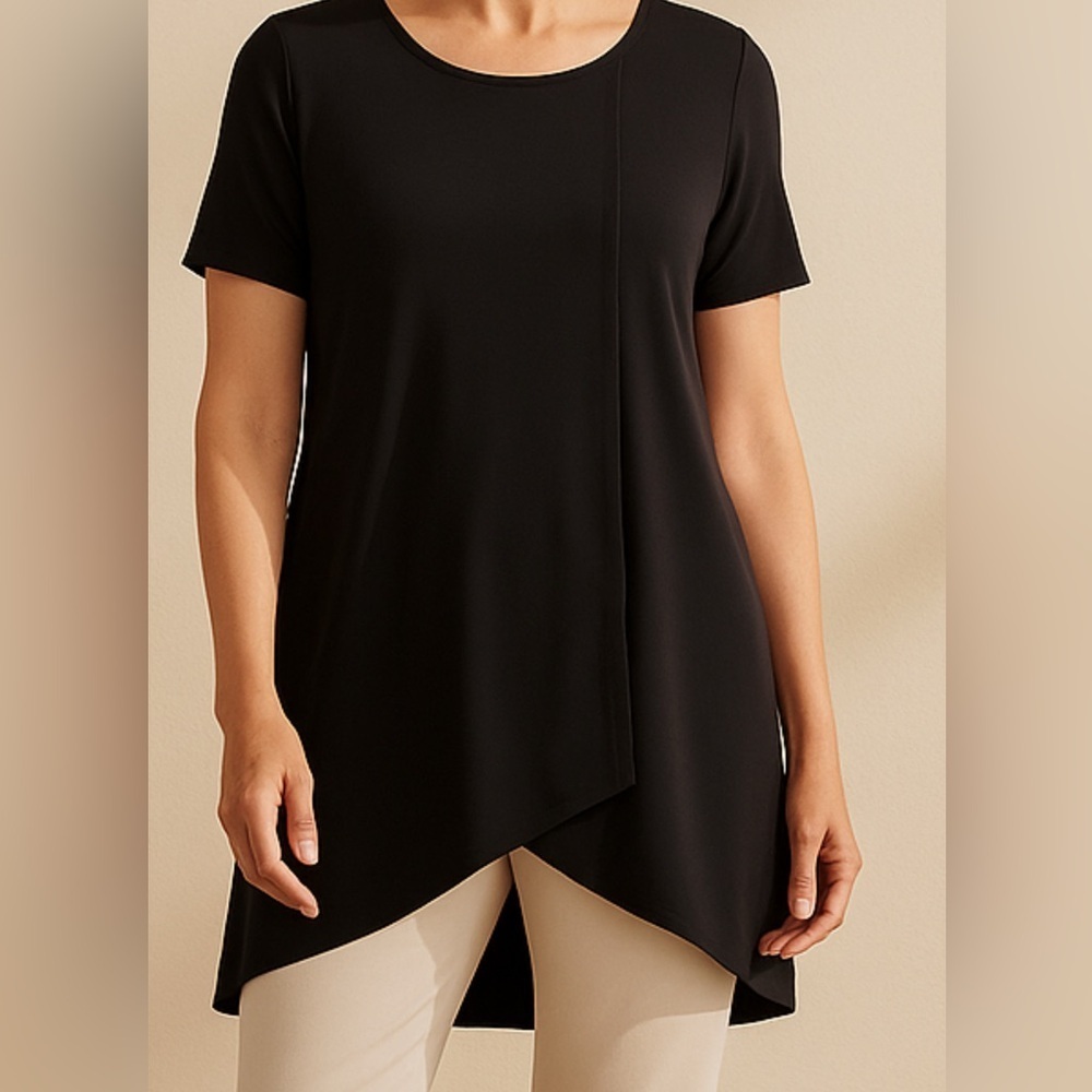Chico’s Black Crossover Hem Dress —Knit Shift EUC Size 1 (M) #2505